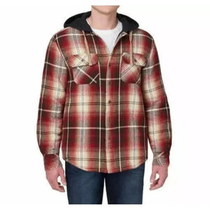 Legendary Outfitters Mens Button Down Flannel Hoodie Shirt Jacket Red Plaid Sz L